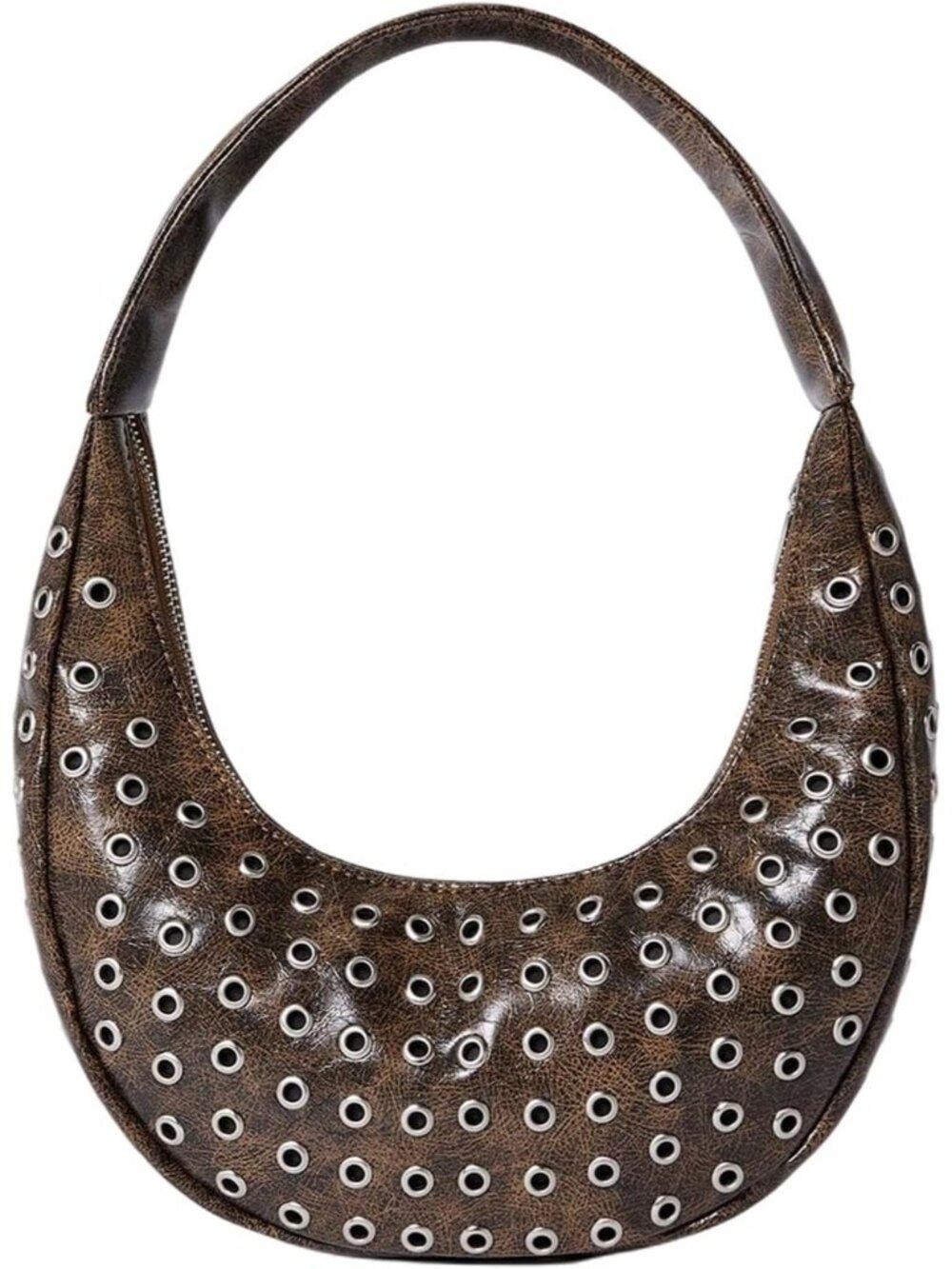 Women's Leather Boho Handbag Y2k Studded Shoulder Bag Underarm Bag